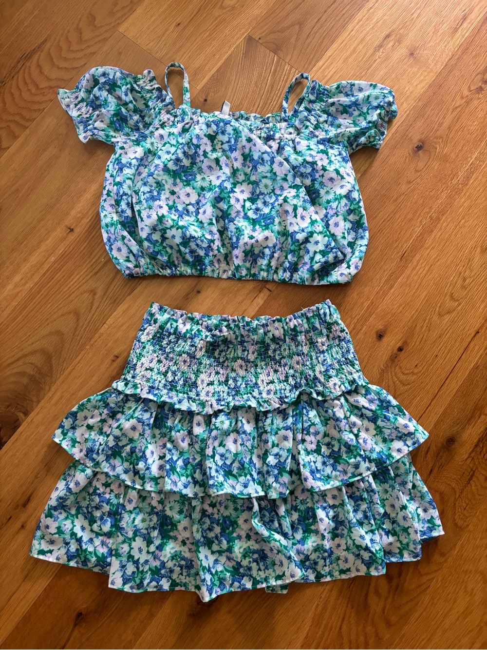 Janie and Jack Floral Smocked Dress in Green, Blue, White